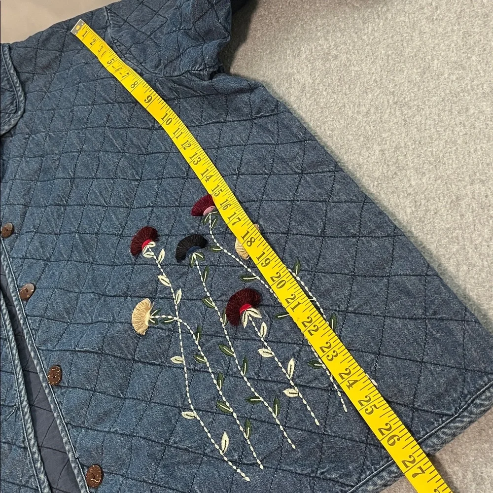Vintage Quilted Chambray Jacket Womens 2X Boho Grandma Cottagecore Embroidered - Picture 3 of 12